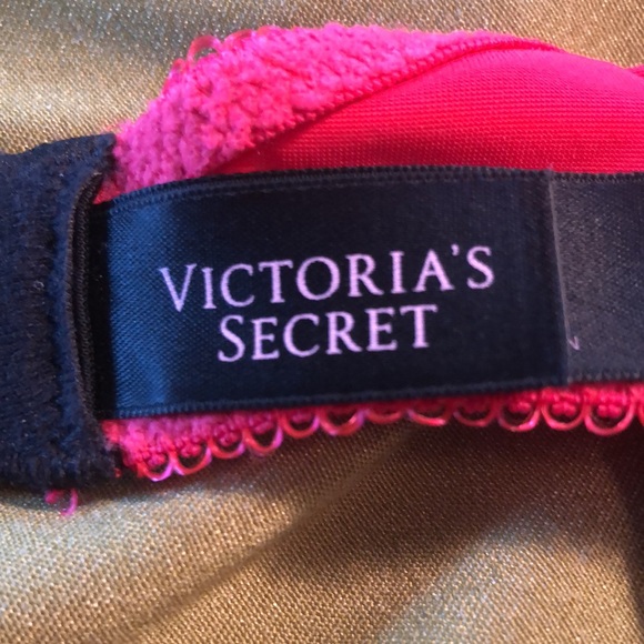 Victoria Secret 34 B scarlet and black lace Very Sexy Push-up bra/ white ribbons - Picture 8 of 11